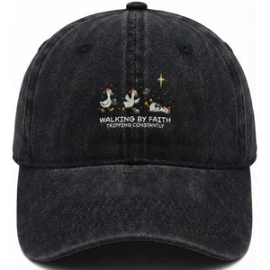Christian Goose Christmas Washed Cotton Baseball Cap Walking By Faith Tripping Constantly Funny Quote TS14 Washed Cap Universal Fit Black Print Your Wear