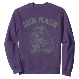 Aur Naur Groundhog Meme Sweatshirt Funny Sarcastic Oh No Australian Accent TS14 Purple Print Your Wear