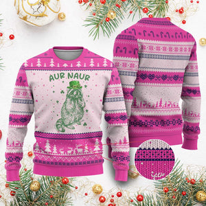 Aur Naur Raccoon St Patricks Day Ugly Christmas Sweater Funny Sarcastic Oh No Australian Accent TS14 Hot Pink Print Your Wear