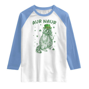 Aur Naur Raccoon St Patricks Day Raglan Shirt Funny Sarcastic Oh No Australian Accent TS14 White Carolina Blue Print Your Wear