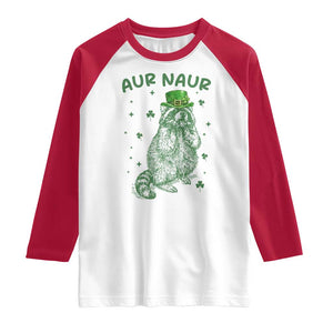 Aur Naur Raccoon St Patricks Day Raglan Shirt Funny Sarcastic Oh No Australian Accent TS14 White Red Print Your Wear