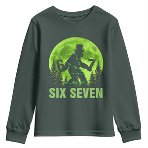 Funny Bigfoot St Patricks Day Youth Sweatshirt Sasquatch Hiding Moon Forest Meme TS14 Dark Forest Green Print Your Wear
