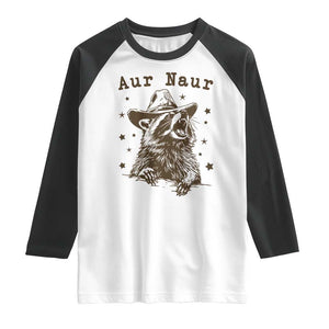 AUR Naur Cowboy Raccoon Raglan Shirt Funny Sarcastic Oh No Australian Accent TS14 White Black Print Your Wear
