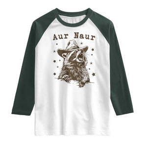 AUR Naur Cowboy Raccoon Raglan Shirt Funny Sarcastic Oh No Australian Accent TS14 White Dark Forest Green Print Your Wear