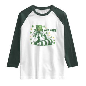 AUR Naur Raccoon St Patricks Day Meme Raglan Shirt Funny Sarcastic Oh No Australian Accent TS14 White Dark Forest Green Print Your Wear