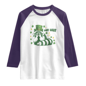 AUR Naur Raccoon St Patricks Day Meme Raglan Shirt Funny Sarcastic Oh No Australian Accent TS14 White Purple Print Your Wear