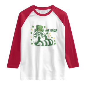 AUR Naur Raccoon St Patricks Day Meme Raglan Shirt Funny Sarcastic Oh No Australian Accent TS14 White Red Print Your Wear