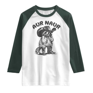 AUR Naur Cowboy Raccoon Meme Raglan Shirt Funny Sarcastic Oh No Australian Accent TS14 White Dark Forest Green Print Your Wear