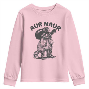 AUR Naur Cowboy Raccoon Meme Youth Sweatshirt Funny Sarcastic Oh No Australian Accent TS14 Light Pink Print Your Wear
