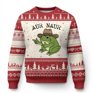 AUR Naur Cowboy Frog Meme Ugly Christmas Sweater Funny Sarcastic Oh No Australian Accent TS14 Beige Red Print Your Wear