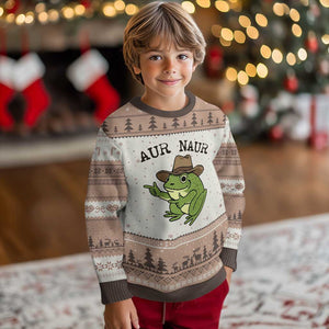 AUR Naur Cowboy Frog Meme Ugly Christmas Sweater Funny Sarcastic Oh No Australian Accent TS14 Mocha Mousse Print Your Wear