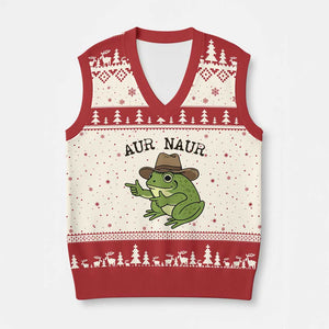 AUR Naur Cowboy Frog Meme V-Neck Knit Sweater Vest Funny Sarcastic Oh No Australian Accent TS14 Beige Red Print Your Wear