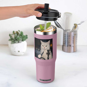Funny Stoner Cat Flip Straw Tumbler 420 Stoner Smoking Cat Cannabis Lover Meme TS14 One Size: 30 oz Light Pink Print Your Wear