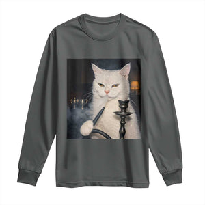 Funny Stoner Cat Long Sleeve Shirt 420 Stoner Smoking Cat Cannabis Lover Meme TS14 Dark Heather Print Your Wear