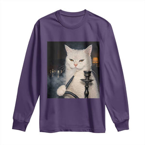 Funny Stoner Cat Long Sleeve Shirt 420 Stoner Smoking Cat Cannabis Lover Meme TS14 Purple Print Your Wear