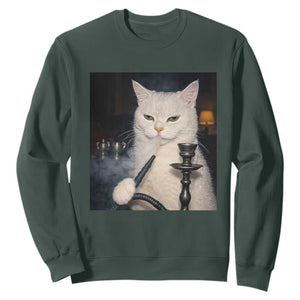 Funny Stoner Cat Sweatshirt 420 Stoner Smoking Cat Cannabis Lover Meme TS14 Dark Forest Green Print Your Wear