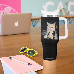 Funny Stoner Cat Tumbler With Handle 420 Stoner Smoking Cat Cannabis Lover Meme TS14 Print Your Wear