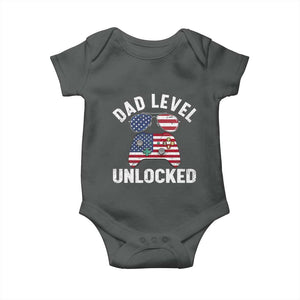 Dad Level Unlocked Baby Onesie New Dad Gamer American Flag 4th of July TS14 Dark Heather Print Your Wear