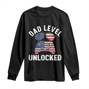 Dad Level Unlocked Long Sleeve Shirt New Dad Gamer American Flag 4th of July TS14 Black Print Your Wear