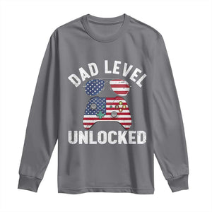 Dad Level Unlocked Long Sleeve Shirt New Dad Gamer American Flag 4th of July TS14 Charcoal Print Your Wear