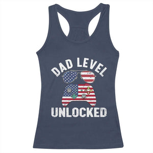 Dad Level Unlocked Racerback Tank Top New Dad Gamer American Flag 4th of July TS14 Navy Print Your Wear