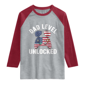 Dad Level Unlocked Raglan Shirt New Dad Gamer American Flag 4th of July TS14 Heather Gray Heather Red Print Your Wear