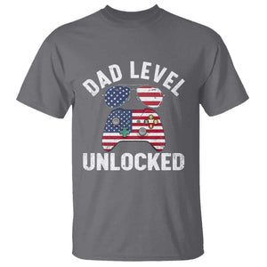 Dad Level Unlocked T Shirt New Dad Gamer American Flag 4th of July TS14 Charcoal Print Your Wear