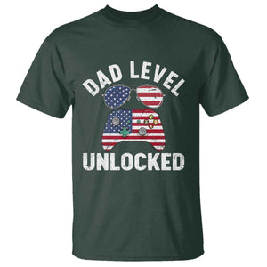Dad Level Unlocked T Shirt New Dad Gamer American Flag 4th of July TS14 Dark Forest Green Print Your Wear