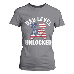 Dad Level Unlocked T Shirt For Women New Dad Gamer American Flag 4th of July TS14 Charcoal Print Your Wear