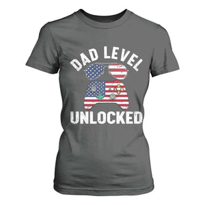 Dad Level Unlocked T Shirt For Women New Dad Gamer American Flag 4th of July TS14 Dark Heather Print Your Wear