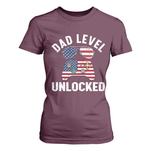 Dad Level Unlocked T Shirt For Women New Dad Gamer American Flag 4th of July TS14 Maroon Print Your Wear