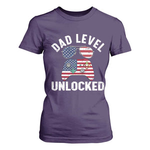 Dad Level Unlocked T Shirt For Women New Dad Gamer American Flag 4th of July TS14 Purple Print Your Wear
