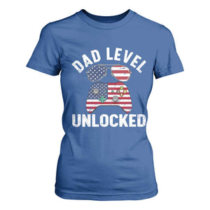 Dad Level Unlocked T Shirt For Women New Dad Gamer American Flag 4th of July TS14 Royal Blue Print Your Wear