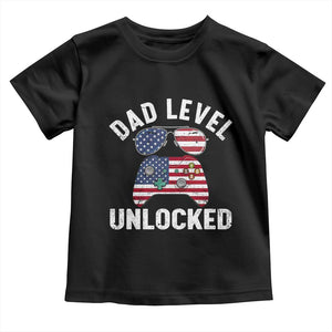 Dad Level Unlocked Toddler T Shirt New Dad Gamer American Flag 4th of July TS14 Black Print Your Wear