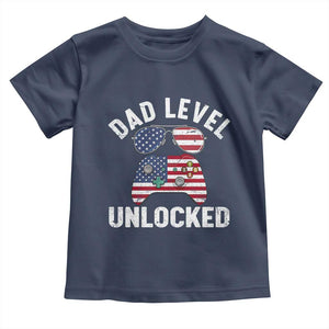Dad Level Unlocked Toddler T Shirt New Dad Gamer American Flag 4th of July TS14 Navy Print Your Wear