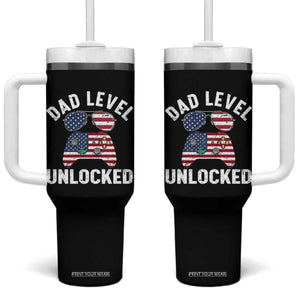Dad Level Unlocked Tumbler With Handle New Dad Gamer American Flag 4th of July TS14 One Size: 40 oz Black Print Your Wear