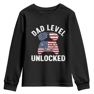 Dad Level Unlocked Youth Sweatshirt New Dad Gamer American Flag 4th of July TS14 Black Print Your Wear