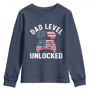 Dad Level Unlocked Youth Sweatshirt New Dad Gamer American Flag 4th of July TS14 Navy Print Your Wear