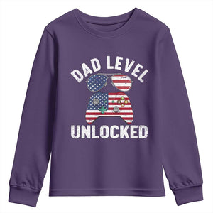 Dad Level Unlocked Youth Sweatshirt New Dad Gamer American Flag 4th of July TS14 Purple Print Your Wear