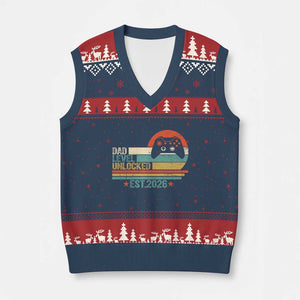 Dad Level Unlocked V-Neck Knit Sweater Vest Funny New Dad Gaming Gamer 2026 TS14 Navy Red Print Your Wear