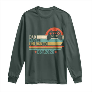 Dad Level Unlocked Long Sleeve Shirt Funny New Dad Gaming Gamer 2026 TS14 Dark Forest Green Print Your Wear