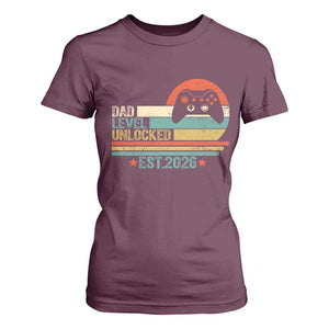 Dad Level Unlocked T Shirt For Women Funny New Dad Gaming Gamer 2026 TS14 Maroon Print Your Wear