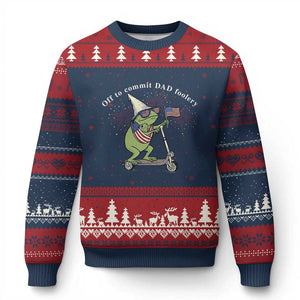 New Dad Frog 4th of July Ugly Christmas Sweater Off to Commit Dad Foolery TS14 Navy Red Print Your Wear
