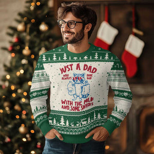 Just Dad Who Always Came Back With The Milk Ugly Christmas Sweater Funny Raccoon Dad TS14 Beige Green Print Your Wear