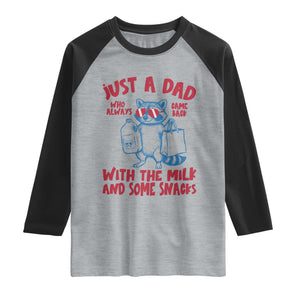 Just Dad Who Always Came Back With The Milk Raglan Shirt Funny Raccoon Dad TS14 Heather Gray Black Print Your Wear