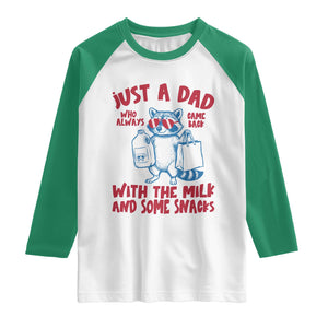 Just Dad Who Always Came Back With The Milk Raglan Shirt Funny Raccoon Dad TS14 White Kelly Green Print Your Wear