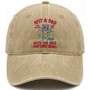 Just Dad Who Always Came Back With The Milk Washed Cotton Baseball Cap Funny Raccoon Dad