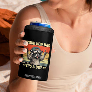 Proud New Dad It's A Boy 4 in 1 Can Cooler Tumbler Funny Raccoon Humor Father's Day