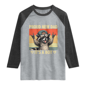 Proud New Dad It's A Boy Raglan Shirt Funny Raccoon Humor Father's Day TS14 Heather Gray Heather Charcoal Print Your Wear