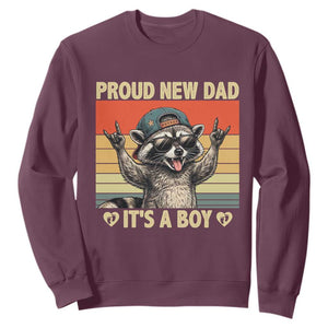 Proud New Dad It's A Boy Sweatshirt Funny Raccoon Humor Father's Day TS14 Maroon Print Your Wear